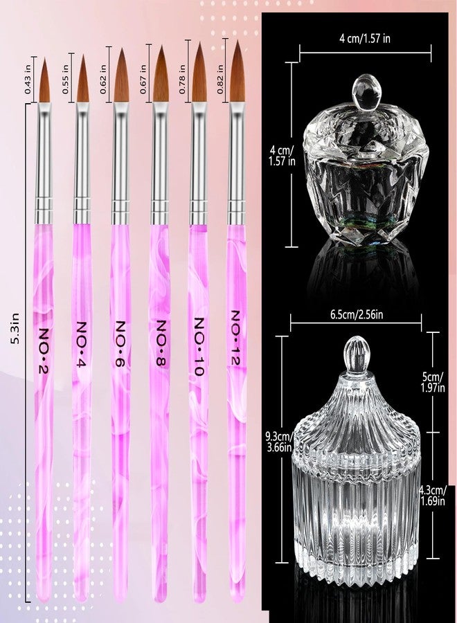 LIONVISON Acrylic Nail Brush Dappen Dish Set - 6Pcs Acrylic Nail Brush and 2Pcs Crystal Dappen Dish with Lid for Acrylics Nails, Monomer Dishs Nail Glass Cup Nail Art Brushs Set for Acrylics Nails Liquid Powder - Image 3
